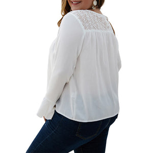 4XL Plus Size Lace Patchwork Chiffon Butterfly Sleeve Shirt - 200000346 Find Epic Store