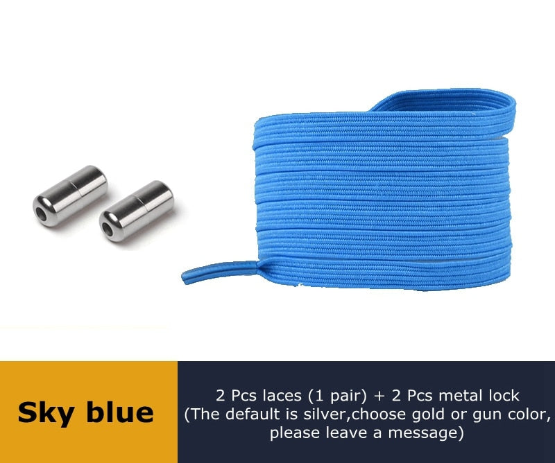 Lock Flat Elastic Shoelaces Types of Shoes Accessories Lazy Laces Safety Sneakers No Tie Shoelace Round Metal Suitable for All - 3221015 Sky Blue / United States / 100cm Find Epic Store