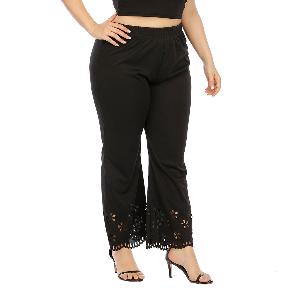 Plus Size Flower Hollow Elastic Flare Pants - 200000366 Find Epic Store