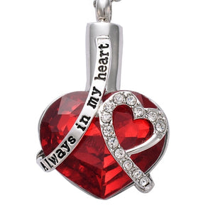 Always in my heart Locket screw Heart cremation memorial ashes urn birthstone necklace jewelry keepsake pendant - 200000162 Red Find Epic Store