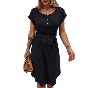 Cotton Buttons Midi Dress with Belt - 200000347 Find Epic Store