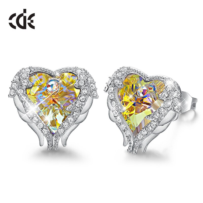 Angel Wings Heart Stud Earrings - 200000171 AB color / US Find Epic Store