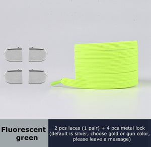 Metal lock Shoe Lace Elastic Flat Multi color options Easy to remove No tie shoelace Child adult Universal Lazy Shoelaces - 3221015 Fluorescent green / United States / 100cm Find Epic Store