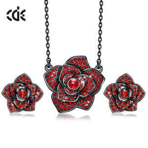 Women Necklace Earrings Jewelry Set Embellished With Pink Crystals Rose Flower Shaped Fashion Jewelry Gifts - 100007324 Black / United States / 40cm Find Epic Store