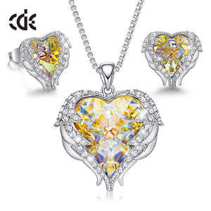 Fashion Jewelry Sets Silver Color Heart Pendant Necklace Earrings Set - 100007324 AB Color / United States / 40cm Find Epic Store