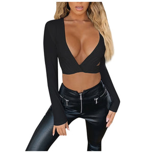 Sexy Deep V Tight Sleeve Short Top Shirt 2019 - 200000791 Black / S / United States Find Epic Store