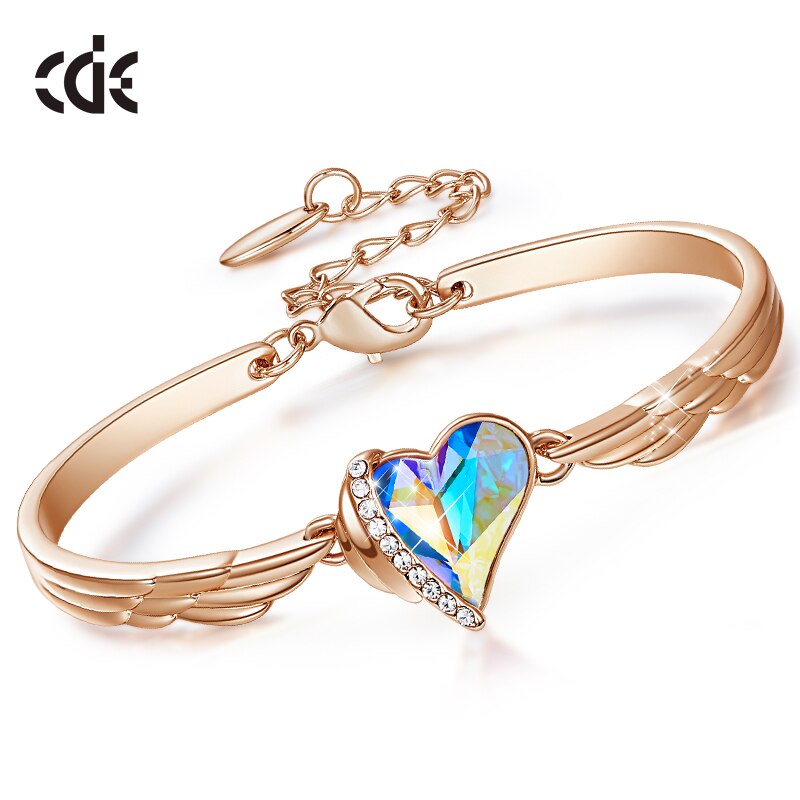 Luxury Brand Jewelry Angel Wings Rose Gold Bracelet Pink Heart Crystal Charm Bangles - 200000146 AB Color / United States Find Epic Store