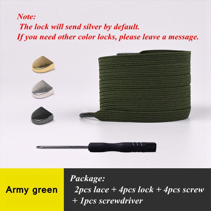 Elastic Shoelaces Flat Metal lock No Tie Shoe lace Kids And Adult Unisex Suitable for all kinds of shoes Sneakers Lazy laces - 3221015 Army Green / United States / 100cm Find Epic Store