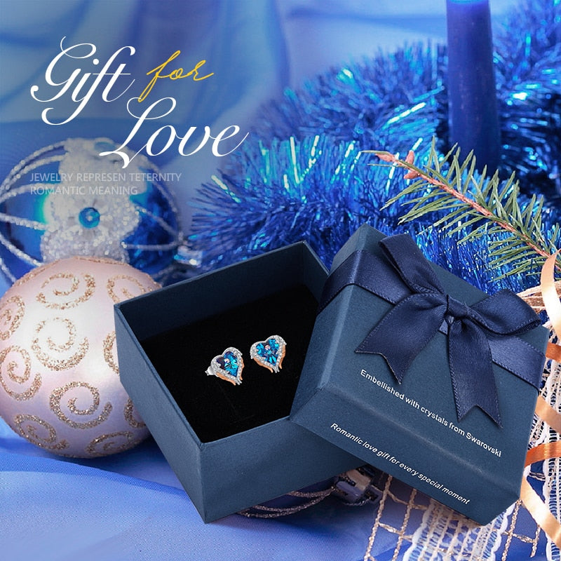 Stud Earrings Embellished with Crystals Women Earrings Angel Wing Heart Earrings Fashion Ear Jewellery Gifts - 200000171 Blue Gold in box / United States Find Epic Store