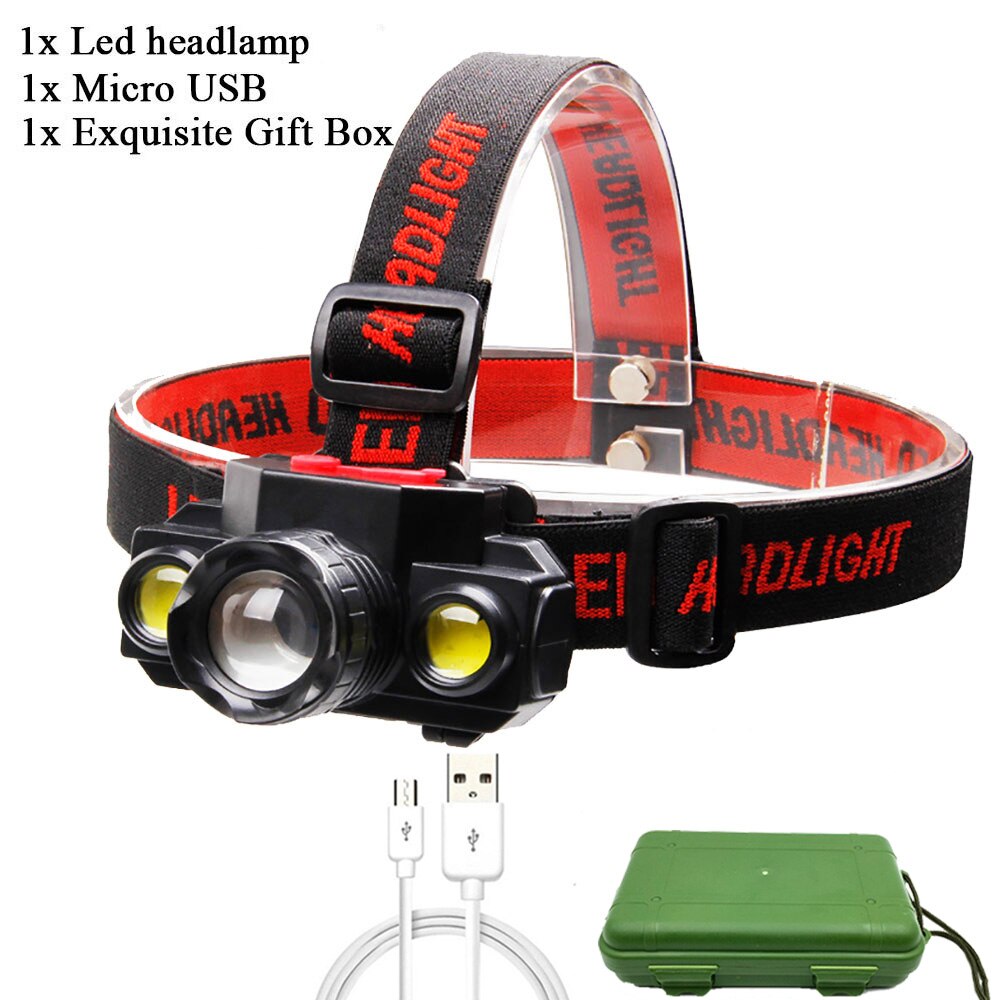 ZK20 Portable T6 COB Headlamps 4 Modes 18650 Head Flashlight USB Rechargeable Handband Lights Zoomable Mini Fishing Headlights - 39050301 Option E / No Battery / United States Find Epic Store