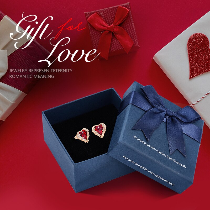 Fashion Brand Earrings Embellished with Blue Crystal Heart Earrings - 200000171 Red Gold in box / United States Find Epic Store