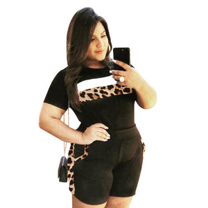 Plus Size Two Pieces Set Women Leopard Print T-Shirts And Pants - 201531602 Find Epic Store