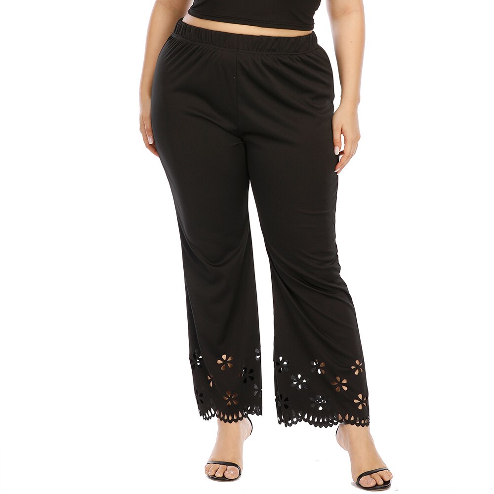 Plus Size Flower Hollow Elastic Flare Pants - 200000366 Black / L (tag size XL) / United States Find Epic Store