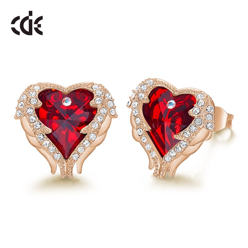 Stud Earrings Embellished with Crystals Women Earrings Angel Wing Heart Earrings Fashion Ear Jewellery Gifts - 200000171 Red Gold / United States Find Epic Store