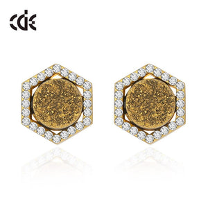 Hexagon Stud Earrings with Zircon Gold Plated Geometric Earrings - 200000171 Find Epic Store