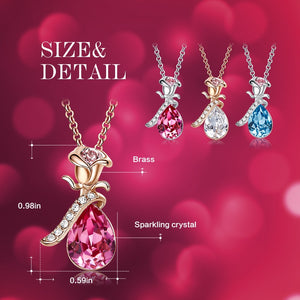 Women Gold Color Rose Flower Necklace Pendant with Crystals from Swarovski Teardrop Jewelry Fashion Romantic Valentine's Day - 200000162 Find Epic Store