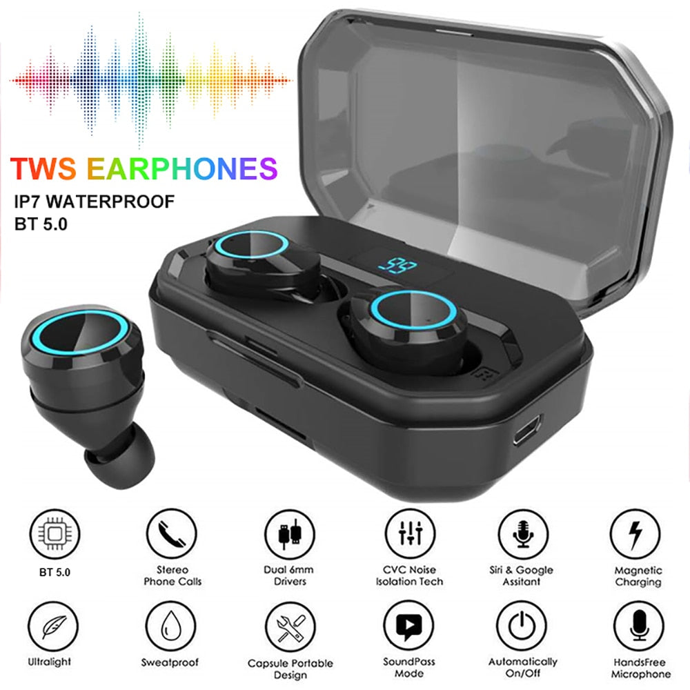 Bluetooth 5.0 TWS Earphones with Digital Display Mini Wireless Stereo Earbuds IPX7 Waterproof Earbuds with 4000mAh Power Bank - 63705 Find Epic Store
