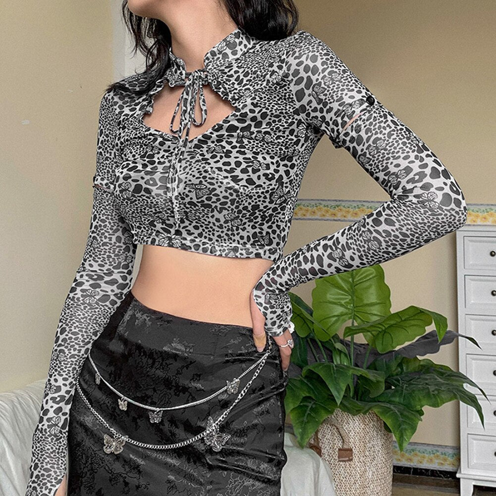 Gothic E-girl Leopard Print Crop Tops - 200000791 Find Epic Store