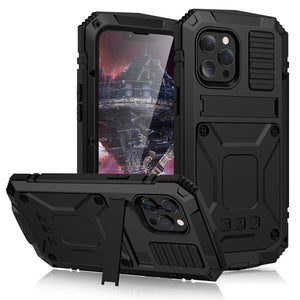 Full-Body Rugged Armor Shockproof Protective Case for iPhone 13 12 Pro Max Mini 11 Pro Max Kickstand Aluminum Metal Cover - 0 For iPhone13 Pro Max / Black Find Epic Store