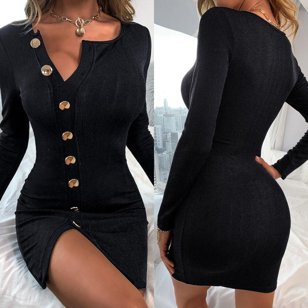 Knitted Bodycon Black Dress - 200000347 Find Epic Store