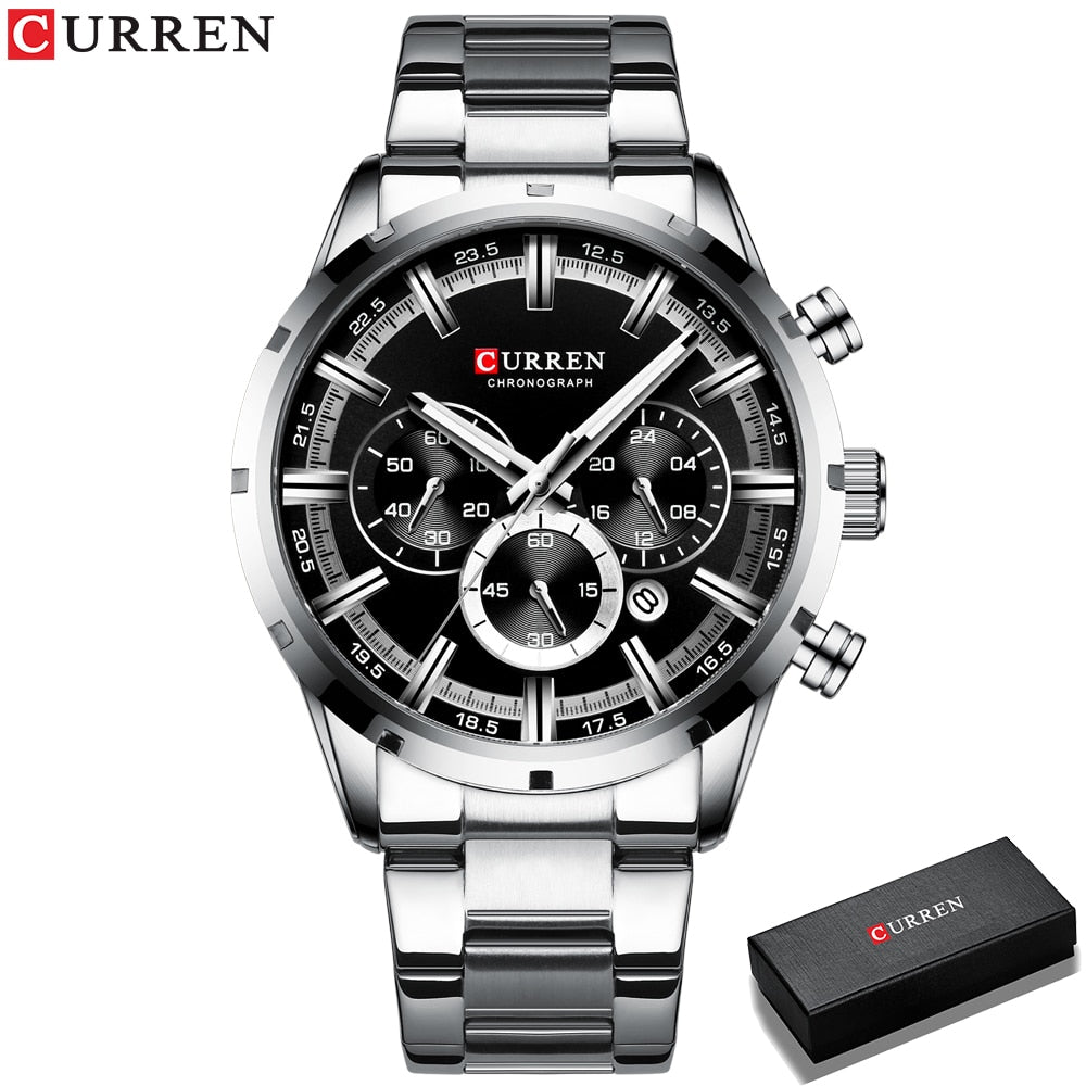 Watch Blue Dial Stainless Steel Band Date Mens Business Male Watches Waterproof Luxuries Men Wrist Watches for Men - 0 Silver black box Find Epic Store