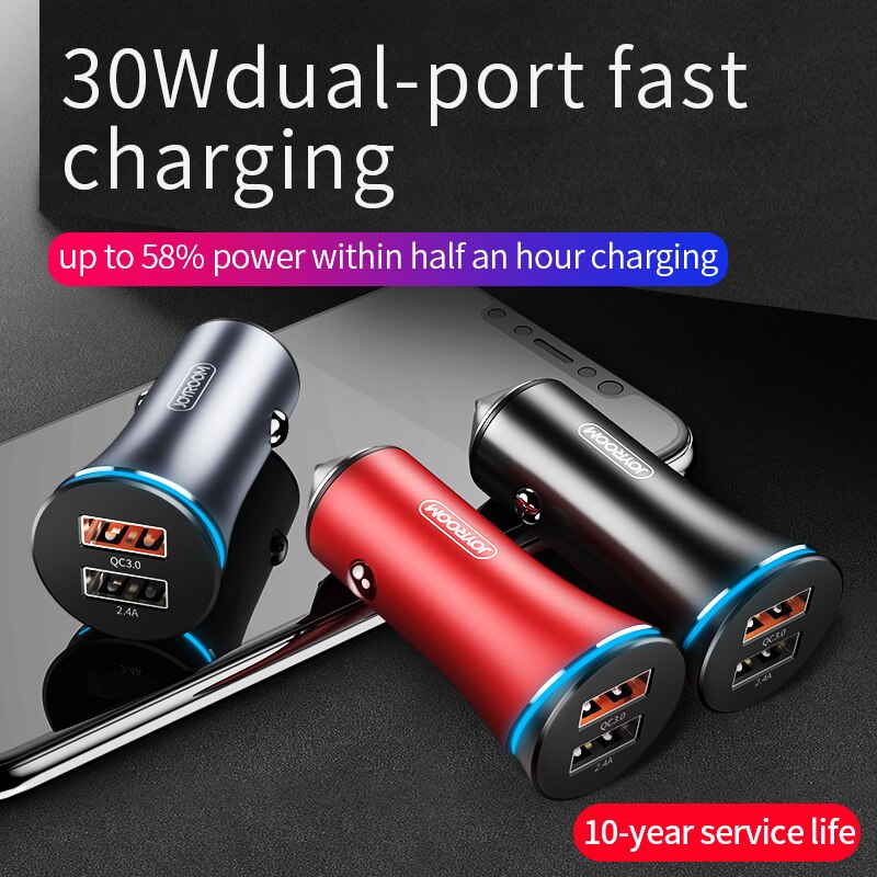 Joyroom 30W USB Car Charger Quick Charge QC3.0+2.4A USB LED Fast Car Charger For iPhone Xiaomi Mobile Phone 12 Pro Max/24V - 410204 Find Epic Store