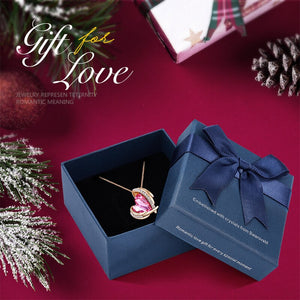 Women Gold Necklace Pendant Embellished with Crystals Pink Heart Necklace Angel Wing Jewelry Mom Gift - 100007321 Pink Gold in box / United States Find Epic Store
