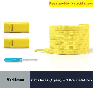 Magnetic Lock Elastic Shoelaces Flat Of Sneakers No tie Shoe Laces Metal locking Easy to put on and take off Lazy Shoelace - 3221015 Yellow / United States / 100cm Find Epic Store