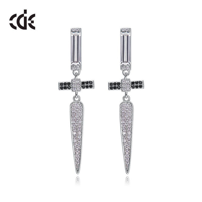 High Quality Silver Color Earrings Cubic Zirconia Cross Drop Earrings - 200000168 Find Epic Store