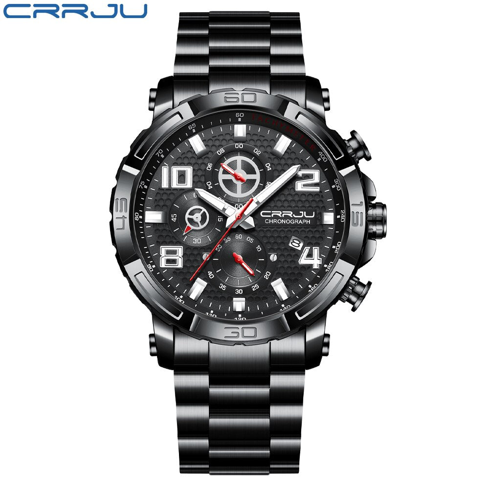 Big Dial Stainless Steel Watches Date Waterproof Chronograph Wristwatches, Stainless steel Steel Band Waterproof Watch - 0 Black silver Find Epic Store