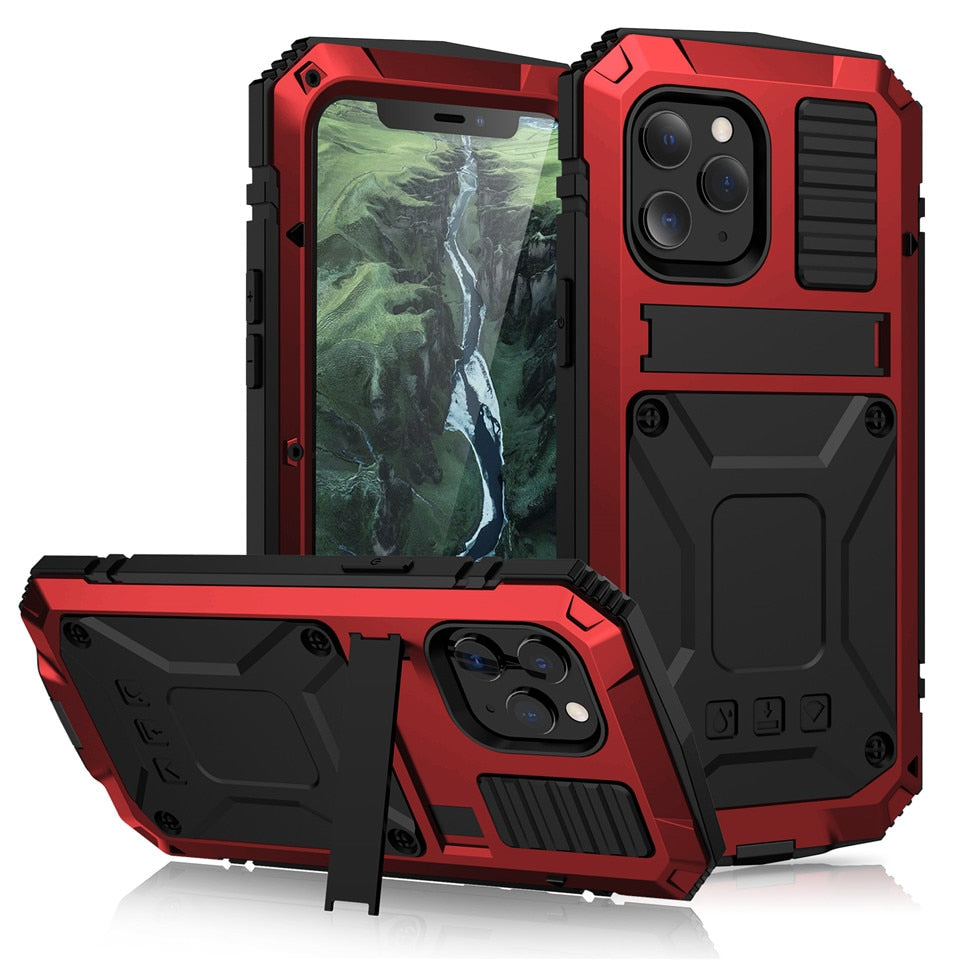 Metal Shockproof Kickstand Phone Case For iPhone 12 Pro Max XS Max XR Dustproof Tempered glass Cover For iPhone 12 Mini 11 Pro - 380230 Find Epic Store