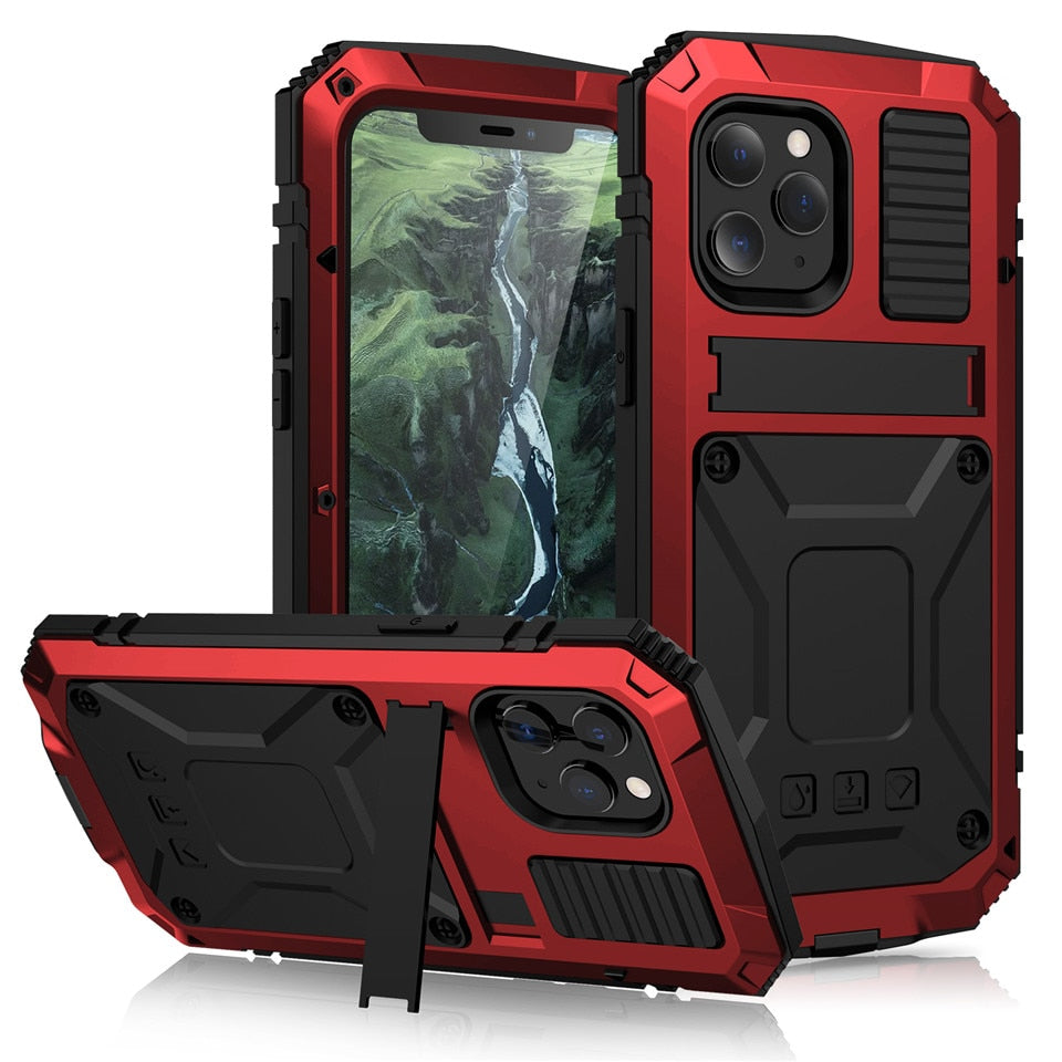 Heavy Duty Phone Case with Kickstand for iPhone 12 Pro Max XS Max XR Aluminum Silicone Hybrid Cover Built in Tempered Glass - 380230 For iPhone X / Red / United States Find Epic Store