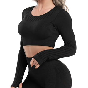 Vital Seamless Long Sleeve Crop Yoga Top - 200000649 Black / S / United States Find Epic Store