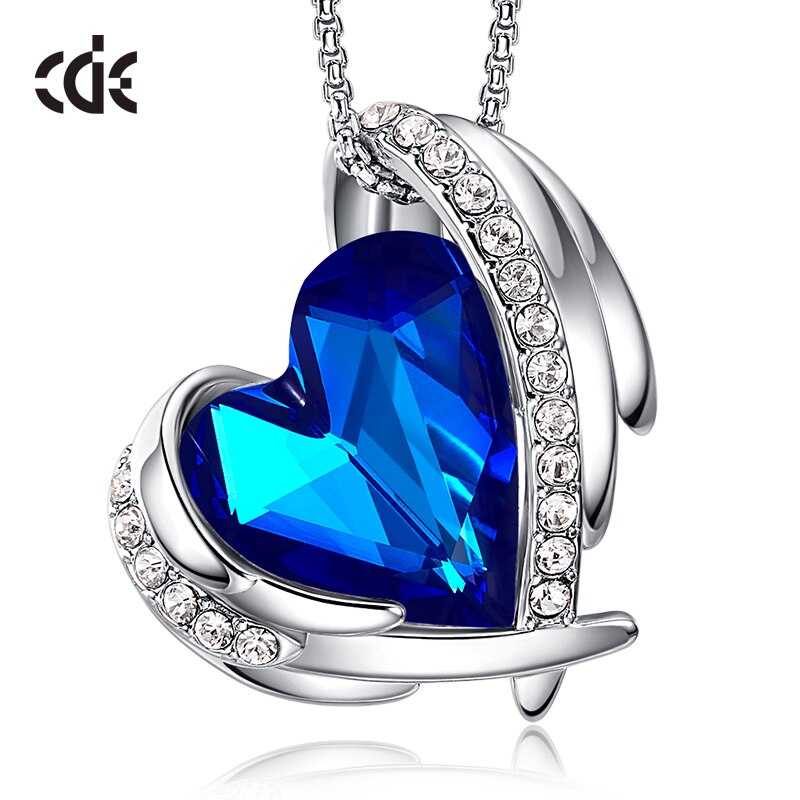Women Necklace Pendant Embellished with Crystals from Swarovski Angel Wings Green Heart Necklace Jewellery Collares Gifts - 100007321 Blue / United States Find Epic Store