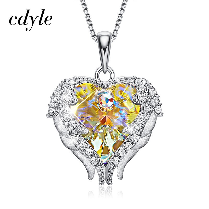 925 Sterling Silver Jewelry Fashion Four Colors Crystal Heart Angel Wing Pendant - 200001699 Yellow / United States / 40cm Find Epic Store