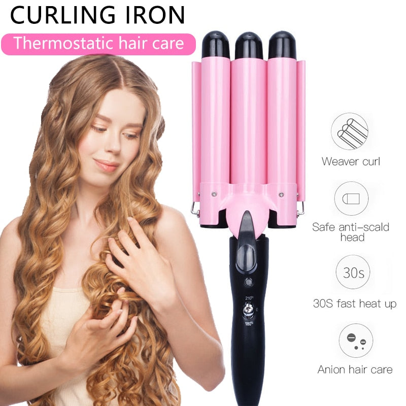 Automatic 3 Barrels Hair Curling Iron Tong Perm Splint Ceramic Hair Curler Waver Curlers Rollers Styling Tools Hair Styler Wand - 200001210 Find Epic Store