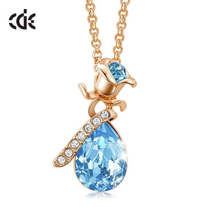 Women Gold Color Rose Flower Necklace Pendant with Crystals from Swarovski Teardrop Jewelry Fashion Romantic Valentine's Day - 200000162 Blue Gold / United States / 40cm Find Epic Store