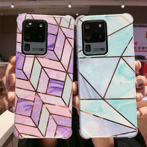 Samsung Galaxy S10/S10 Plus/A10/A20/A50/A50S/A30/Note 10/Note 10 Plus/S20/S20 Plus/S20 FE/S20 Ultra/A51/A71/Note 20/Note 20 Ultra - Marble Plating Geometric Case Soft Glossy Silicone Cover Ultra Slim Shell - 380230 Find Epic Store