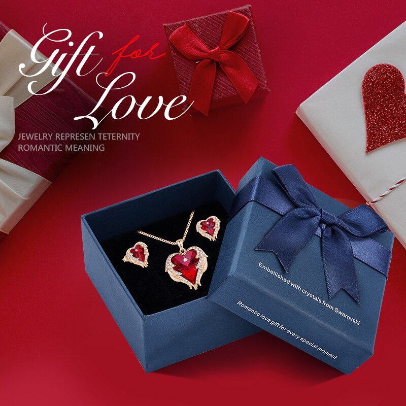 Fashion Jewelry Sets Silver Color Heart Pendant Necklace Earrings Set - 100007324 Red Gold in box / United States / 40cm Find Epic Store