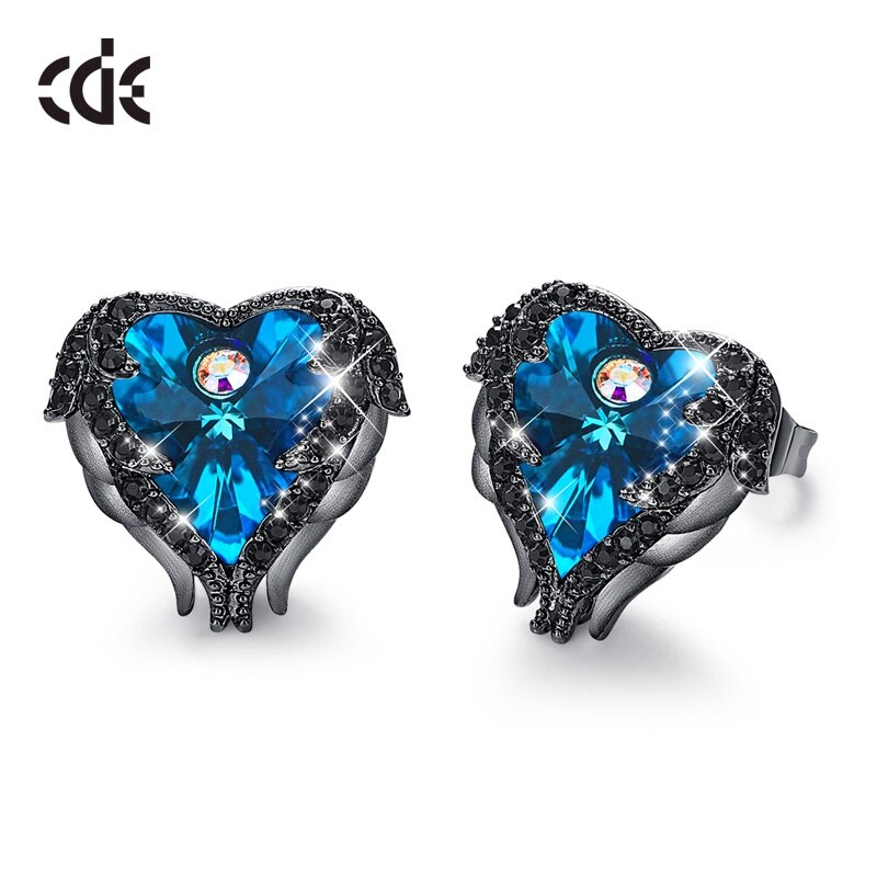 Punk Jewelry Heart Stud Earrings with Crystals Gun Black Plated Earrings - 200000171 Find Epic Store
