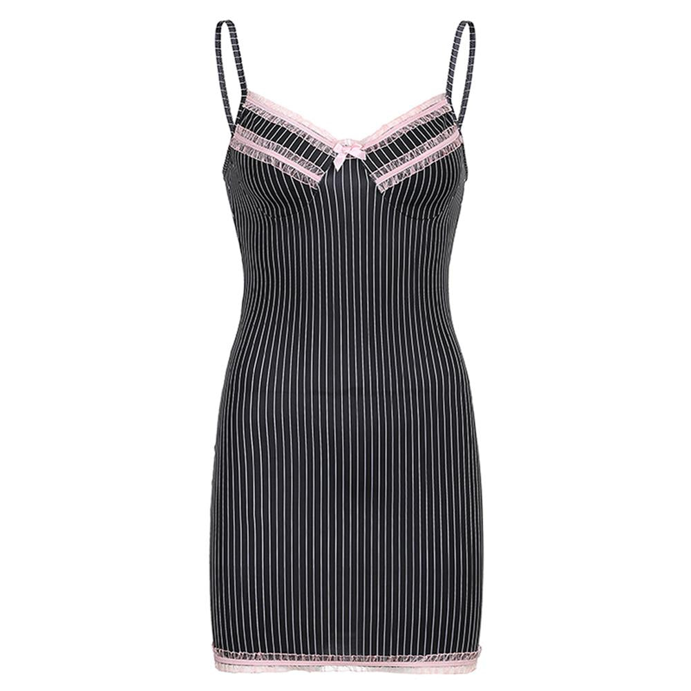 Striped Lace Trim Gothic Y2k Mini Dress - 200000347 Black / S / United States Find Epic Store