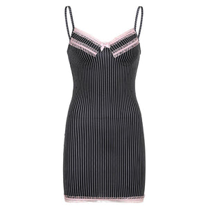Striped Lace Trim Gothic Y2k Mini Dress - 200000347 Black / S / United States Find Epic Store