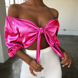 Silk Off Shoulder Crop Top - 200000790 BS0119-3 / One Size / United States Find Epic Store