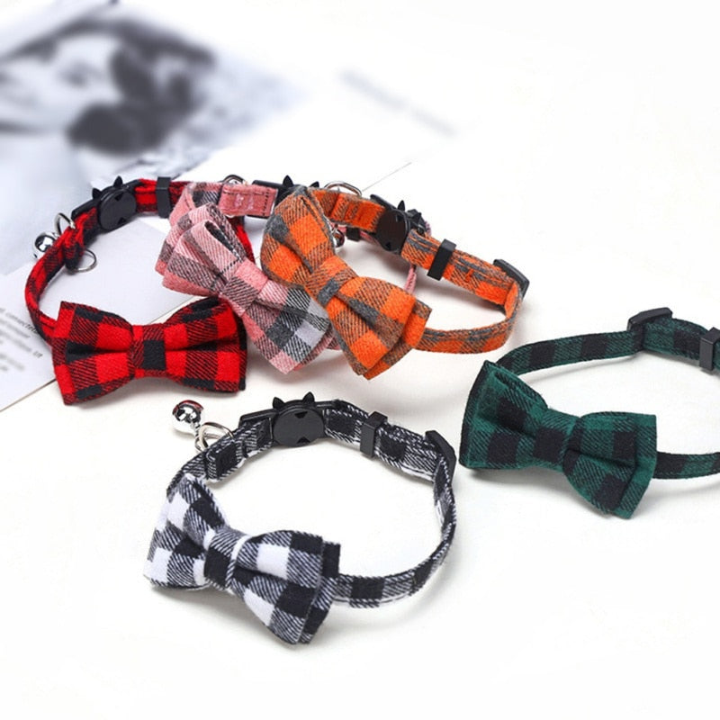 Plaid Grid Cat Collar With Bell Fashion Adjustable Pet Collar With Bow Tie Cat Head Supplies Cotton Striped Bowknot Necklace - 200003709 Find Epic Store