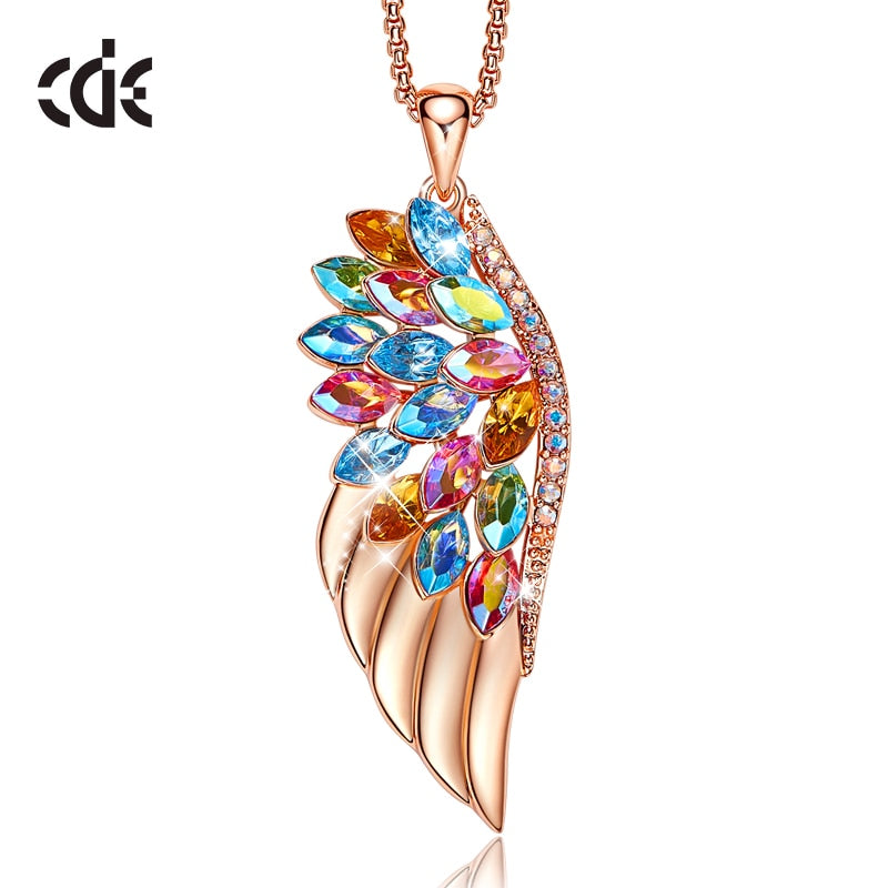 Women Rose Gold Phoenix Feather Necklace with Colorful Crystals from Swarovski Women Fashion Jewelry Necklace Collier Femme - 200000162 Find Epic Store