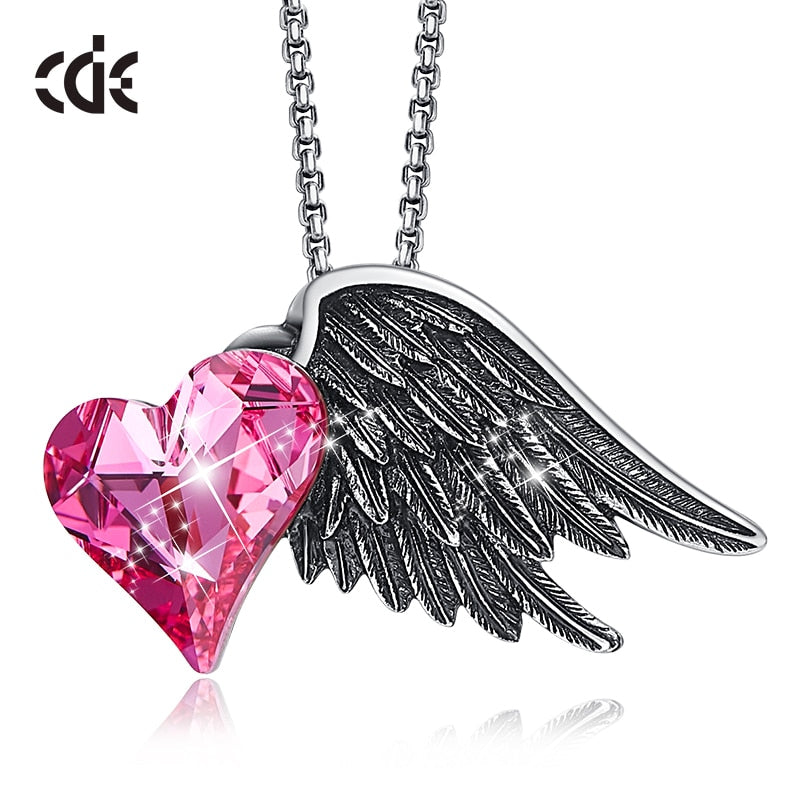 Angel Wings Pendant Necklace for Women Embellished with Crystals Love Heart Necklace Chain Jewelry Collares - 200000162 Find Epic Store