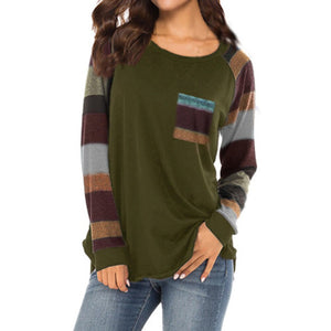 Long Sleeve Patchwork Tops T-shirt - 200000791 Army Green / S / United States Find Epic Store