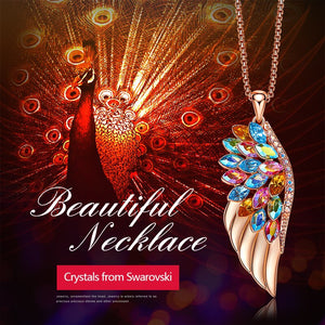 Women Rose Gold Phoenix Feather Necklace with Colorful Crystals from Swarovski Women Fashion Jewelry Necklace Collier Femme - 200000162 Find Epic Store