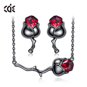 Women Jewelry Set with Crystals Dark Rose Flower Pendant Necklace Earrings Set Wedding Party Jewelry Gift - 100007324 Find Epic Store