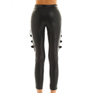 Women Black Faux Leather Fishnet Splice Pants - 200000366 Find Epic Store